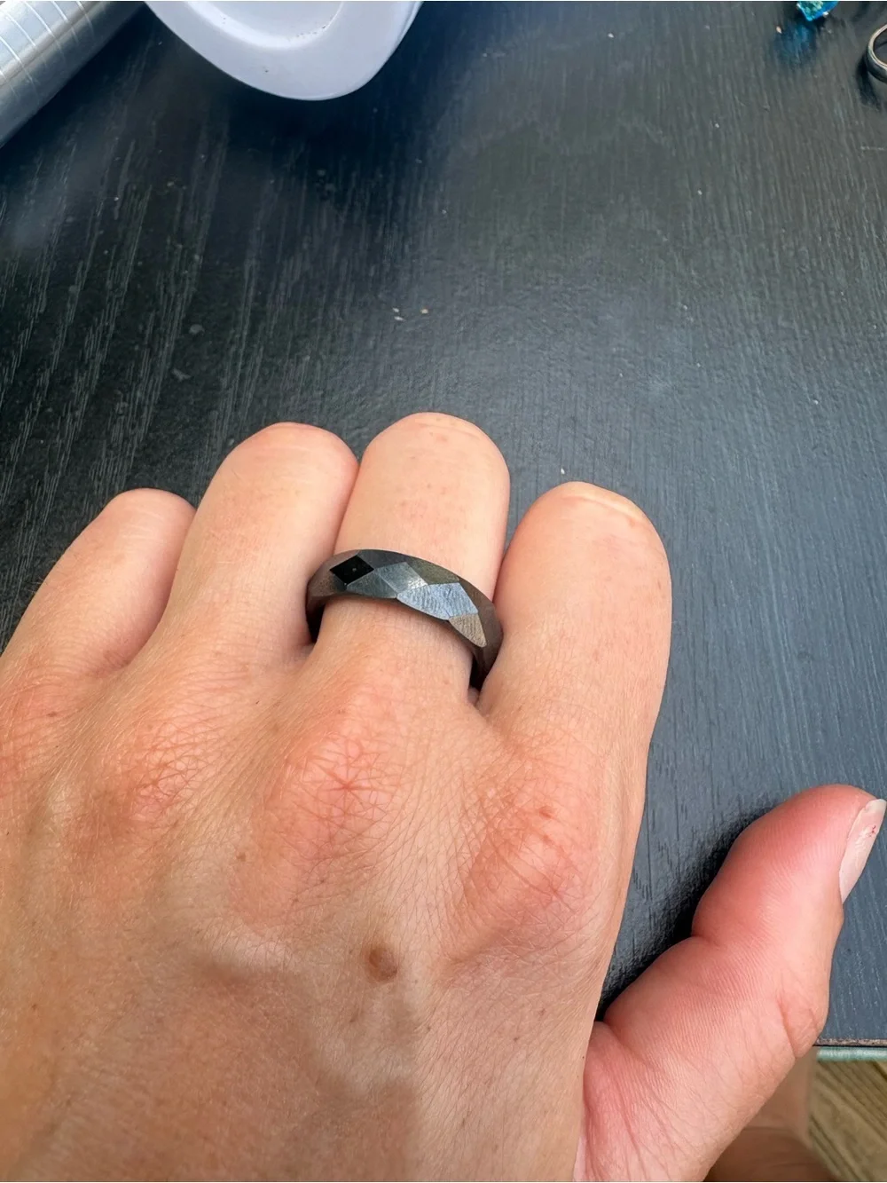 Sleek Black Metallic Ring - Size 9.75